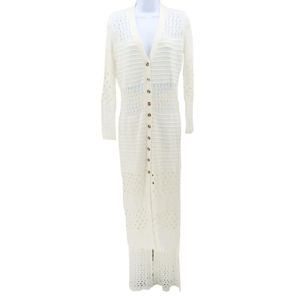NWT Good Time USA Open Knit Duster Cardigan Pants Set Boho Cream S‎ Resort